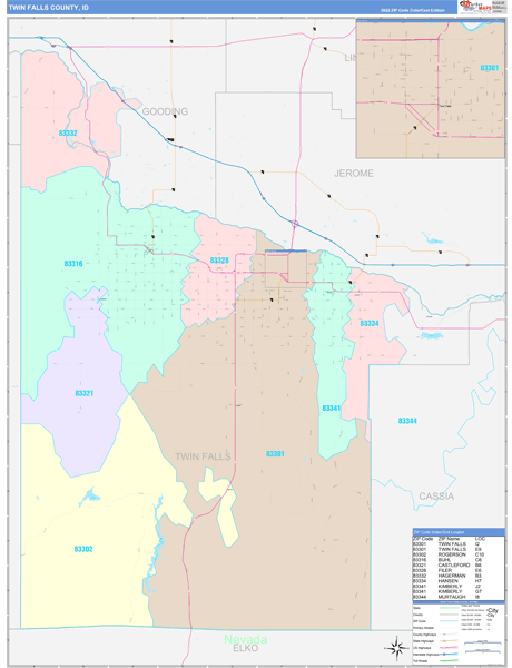 Twin Falls County, ID Wall Map
